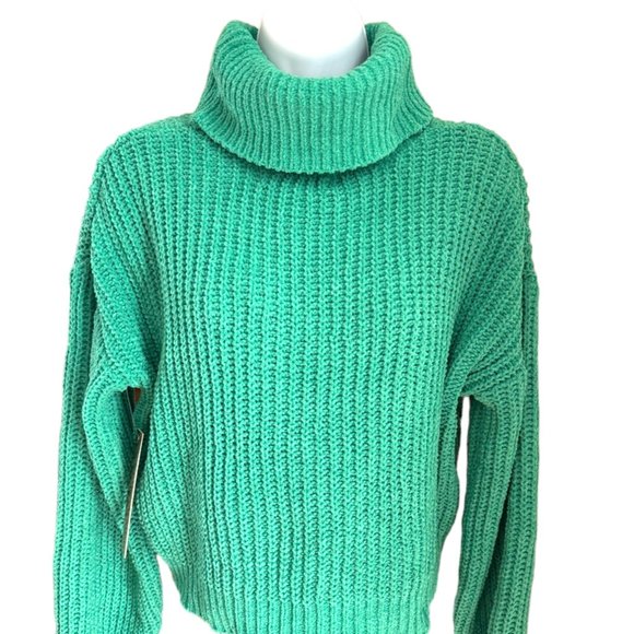 NWT Almost Famous Turquoise Knit Long Sleeve Cowl Neck Soft Sweater Sz L #04 - Picture 1 of 7